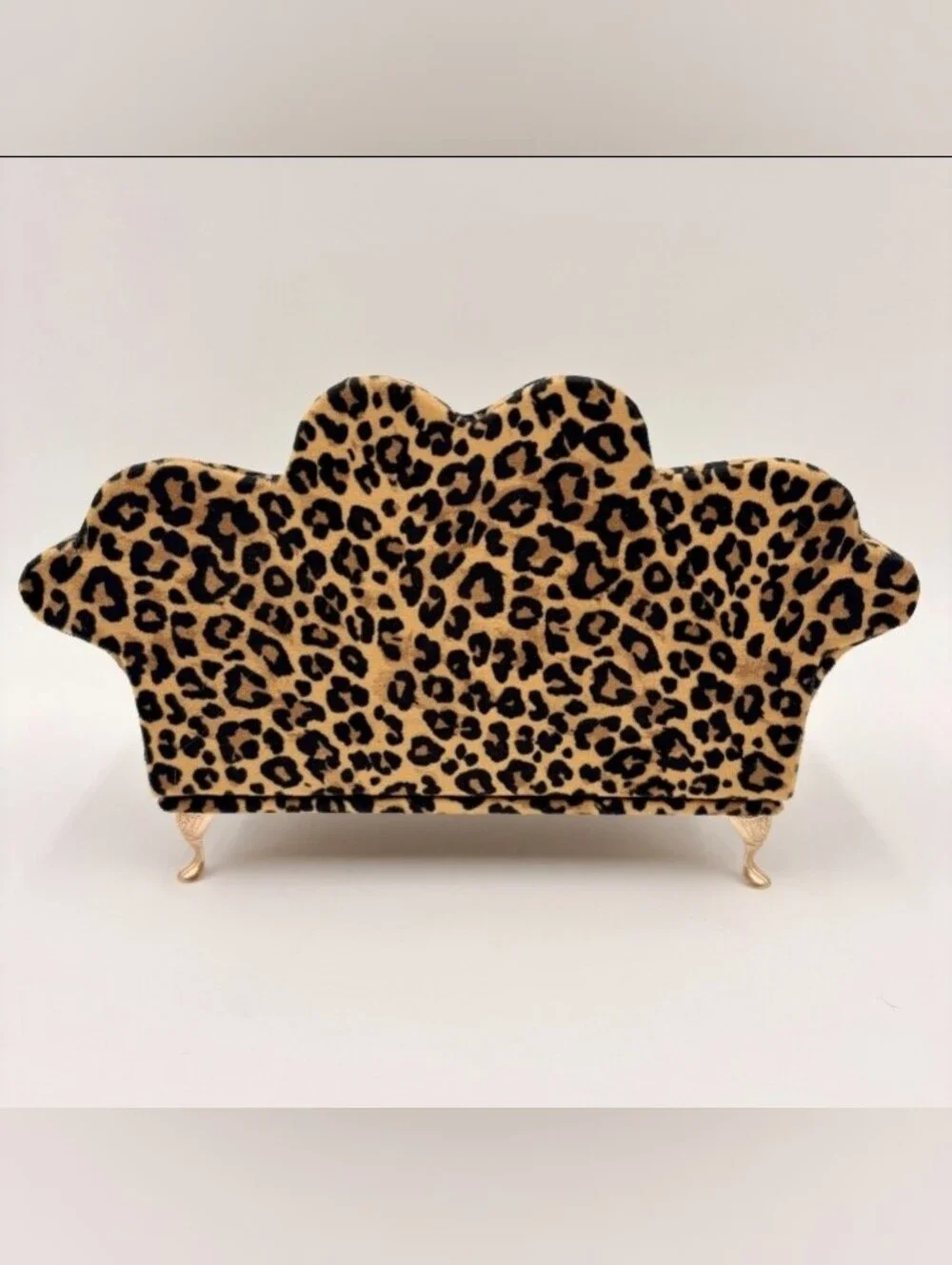 Leopard Print Sofa Jewelry Box Heart Back Miniature Couch Mirror Gold Legs